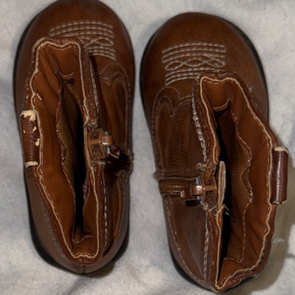 Wonder Nation: Brown Kids Cowboy Boots with Floral Stitching SZ 5 - Picture 4 of 7